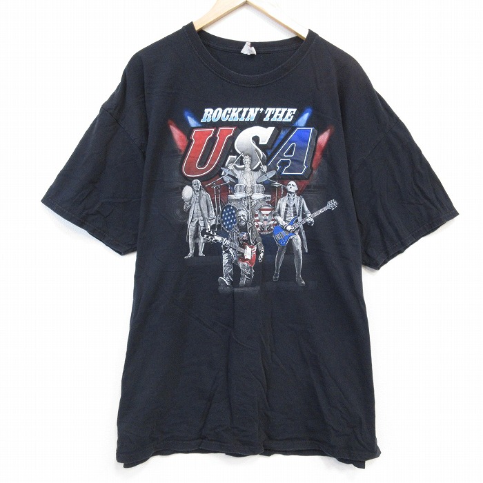 XL★古着 フルーツオブザルーム 半袖 Tシャツ メンズ ロッキンザUSA 大きいサイズ クルーネック 黒 ブラック 25aug25 中古