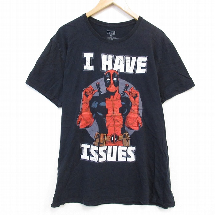 XL★古着 半袖 Tシャツ メンズ マーベル デッドプール コットン クルーネック 黒 ブラック 25aug25 中古