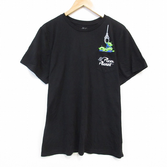 【20%OFF】XL★古着 半袖 Tシャツ メンズ ディズニー DISNEY トイストーリー 胸ポケット付き クルーネック 黒 ブラック 25aug25 中古