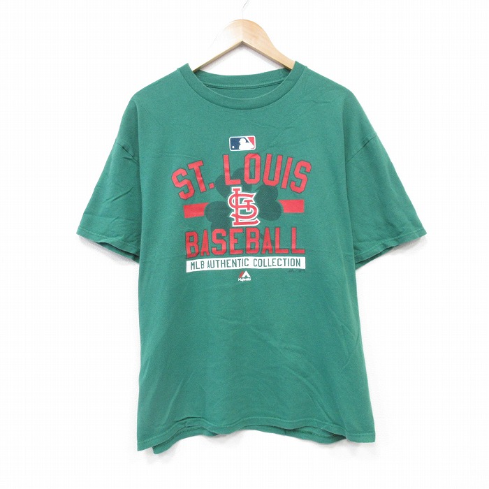 【20%OFF】XL★古着 マジェスティック 半袖 Tシャツ メンズ MLB セントルイスカージナルス コットン クルーネック 緑 グリーン メジャーリーグ ベースボール 野球 25aug25 中古