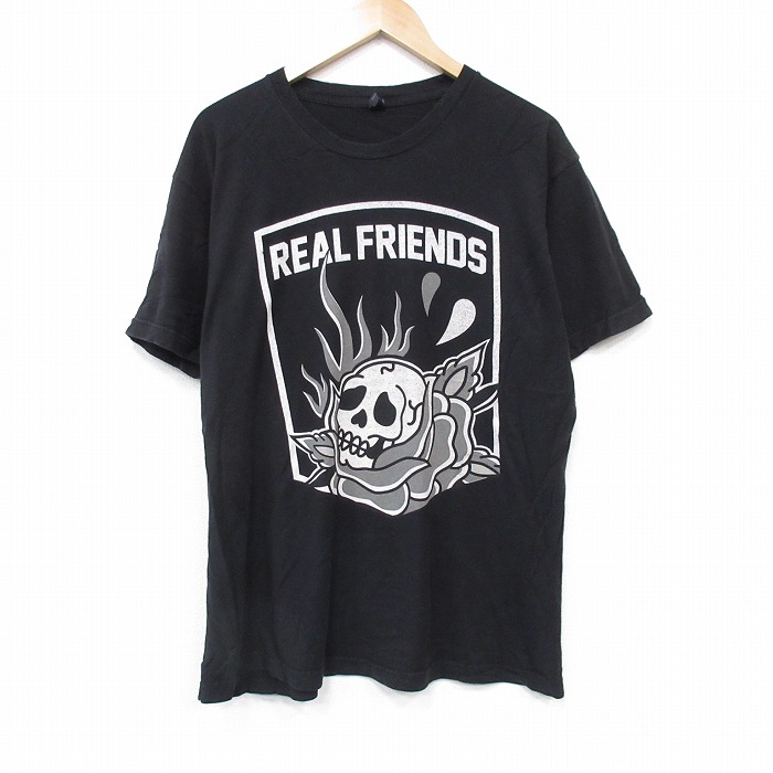 XL★古着 TULTEX 半袖 Tシャツ メンズ スカル コットン クルーネック 黒 ブラック 25aug25 中古