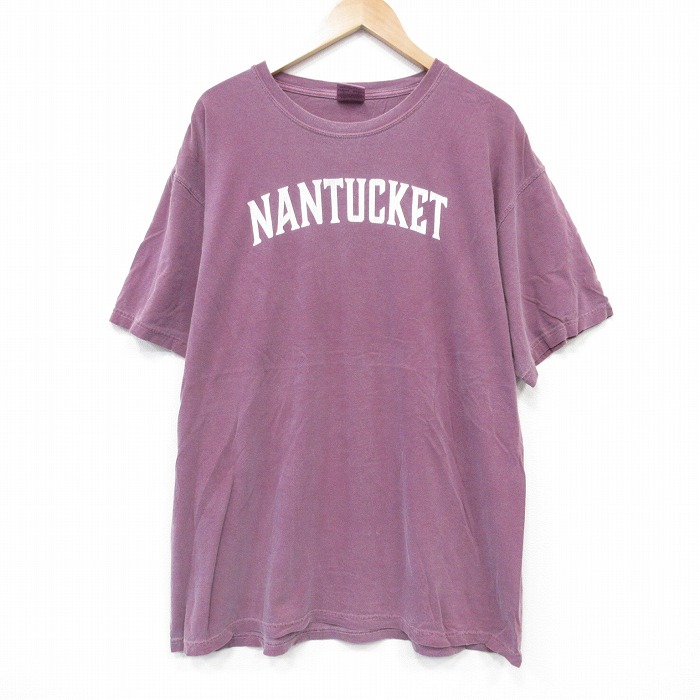 【20%OFF】XL★古着 半袖 Tシャツ メンズ ナンタケット 大きいサイズ コットン クルーネック 薄エンジ 25aug25 中古
