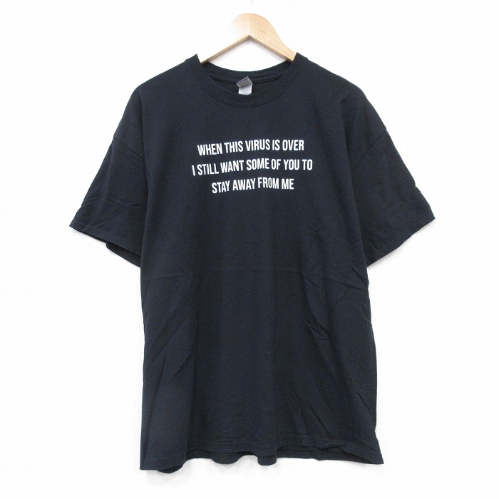 【50%OFF】XL★古着 半袖 Tシャツ メンズ メッセージ コットン クルーネック 黒 ブラック 25aug25 中古