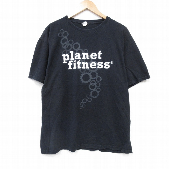 【50%OFF】XL★古着 半袖 Tシャツ メンズ プラネットフィットネス コットン クルーネック 黒 ブラック 25aug25 中古