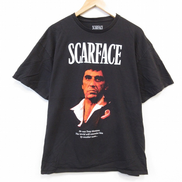XL★古着 半袖 Tシャツ メンズ 映画 スカーフェイス コットン クルーネック 黒 ブラック 【spe】 25aug26 中古