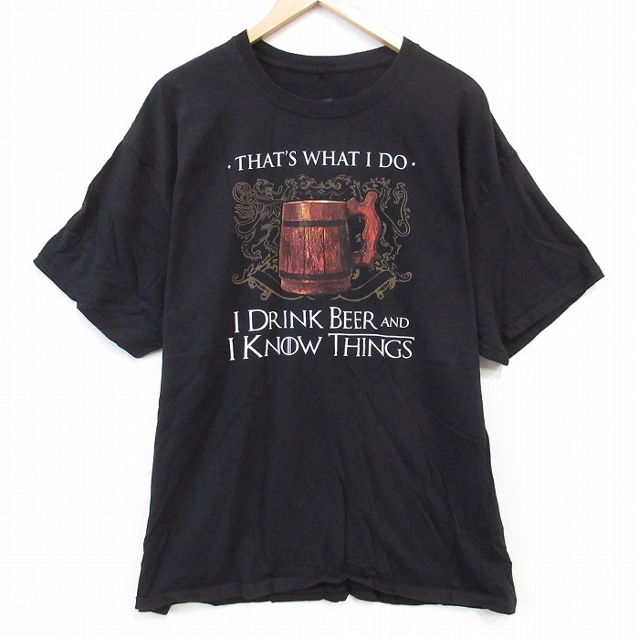 XL★古着 ヘインズ Hanes 半袖 Tシャツ メンズ ビール 大きいサイズ コットン クルーネック 黒 ブラック 25aug26 中古