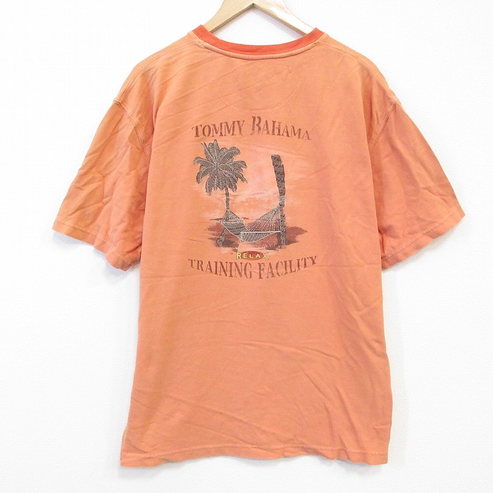 XL★古着 トミーバハマ 半袖 Tシャツ メンズ ハンモック 大きいサイズ コットン クルーネック 薄オレンジ 25aug26 中古