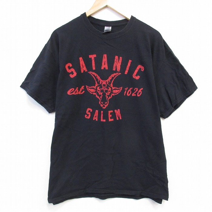 XL★古着 半袖 Tシャツ メンズ サタニック コットン クルーネック 黒 ブラック 25aug26 中古