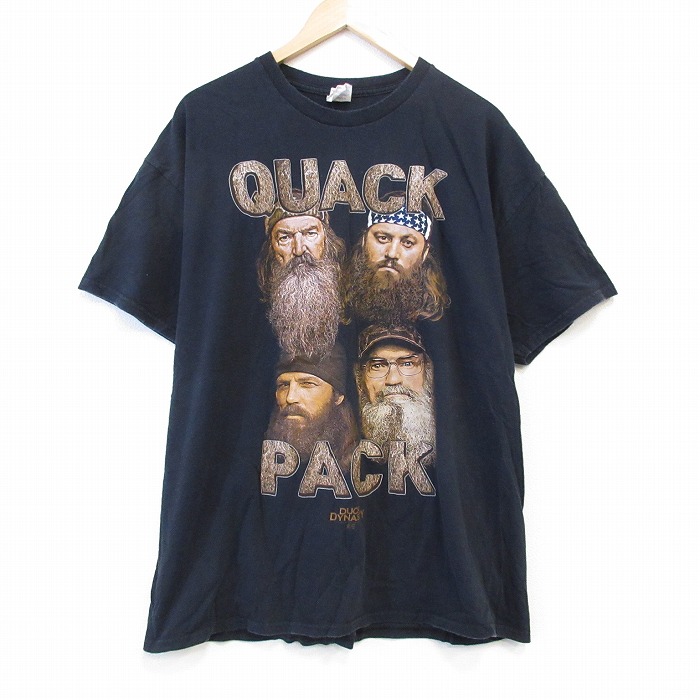 XL★古着 半袖 Tシャツ メンズ ダックダナスティ コットン クルーネック 黒 ブラック 25aug27 中古