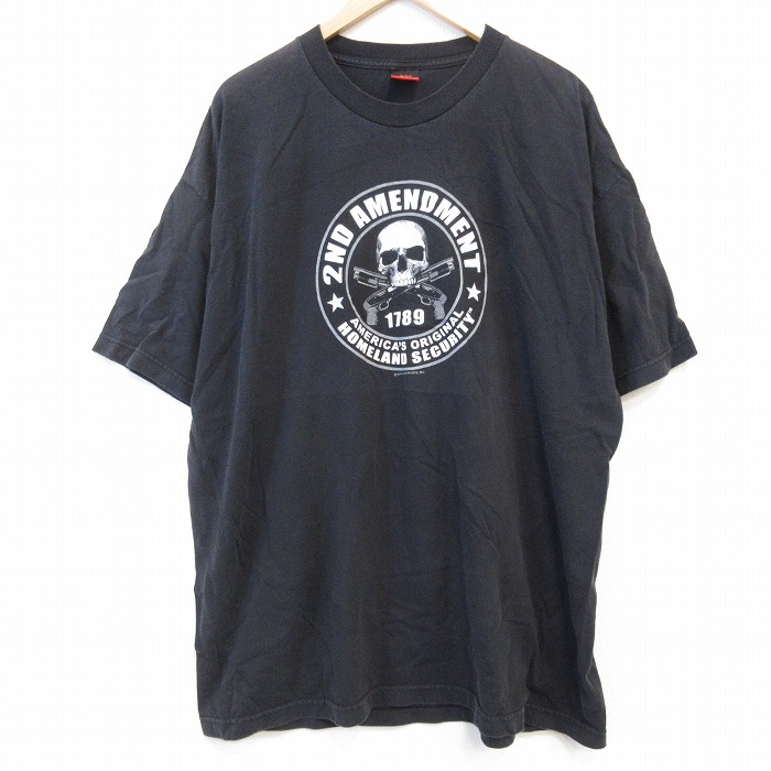 XL★古着 半袖 Tシャツ メンズ スカル 大きいサイズ クルーネック 黒 ブラック 25aug27 中古