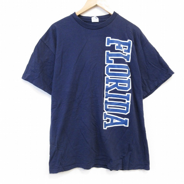 【20%OFF】XL★古着 半袖 Tシャツ メンズ フロリダ コットン クルーネック 紺 ネイビー 25aug27 中古
