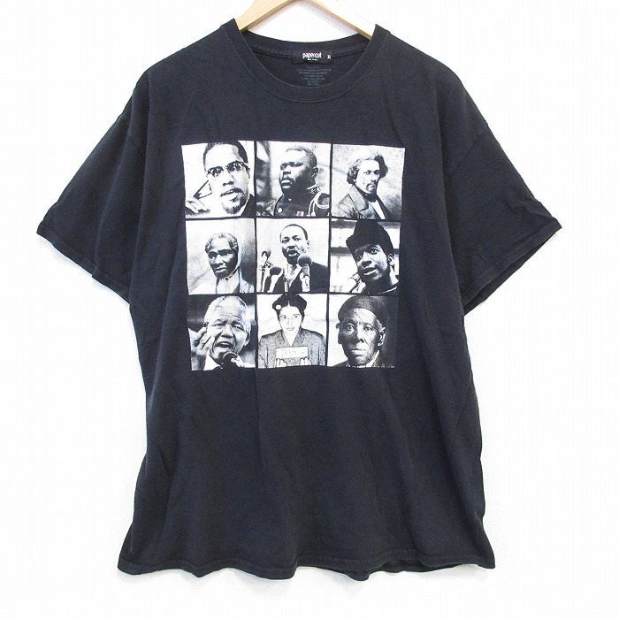 XL★古着 半袖 Tシャツ メンズ キング牧師 マルコムX コットン クルーネック 黒 ブラック 25aug27 中古