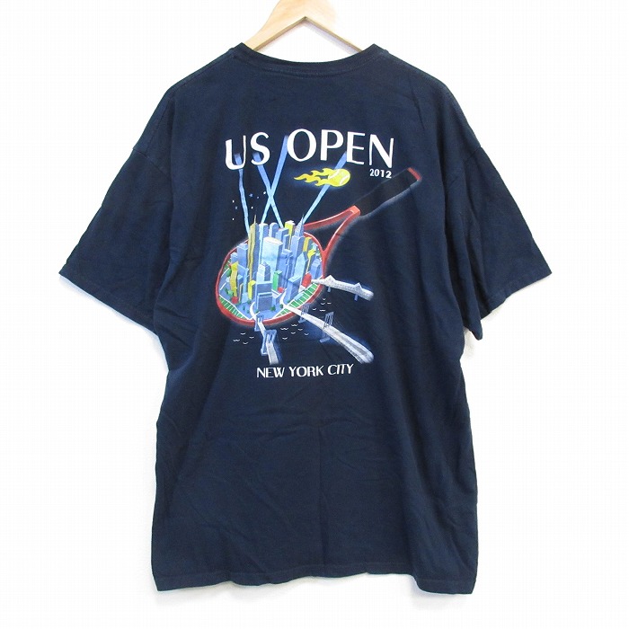 【50%OFF】XL★古着 半袖 Tシャツ メンズ USオープン 大きいサイズ コットン クルーネック 濃紺 ネイビー 25aug27 中古