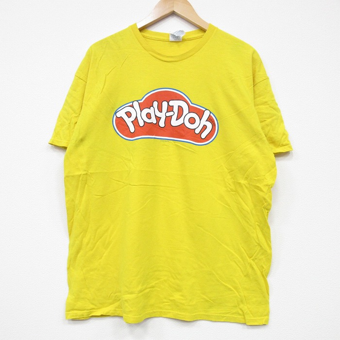 【20%OFF】XL★古着 半袖 Tシャツ メンズ プレイドー コットン クルーネック 黄 イエロー 25aug27 中古