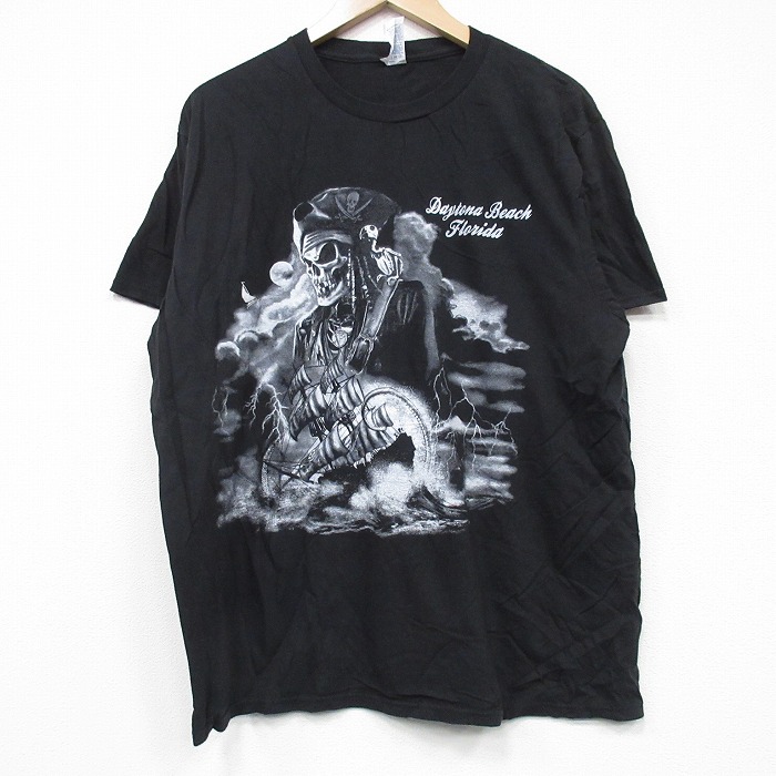 L★古着 半袖 Tシャツ メンズ スカイパイレーツ コットン クルーネック 黒 ブラック 25aug27 中古