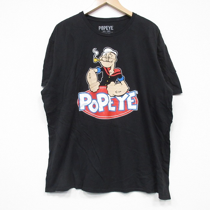 XL★古着 半袖 Tシャツ メンズ アニメ ポパイ 大きいサイズ コットン クルーネック 黒 ブラック 25aug27 中古