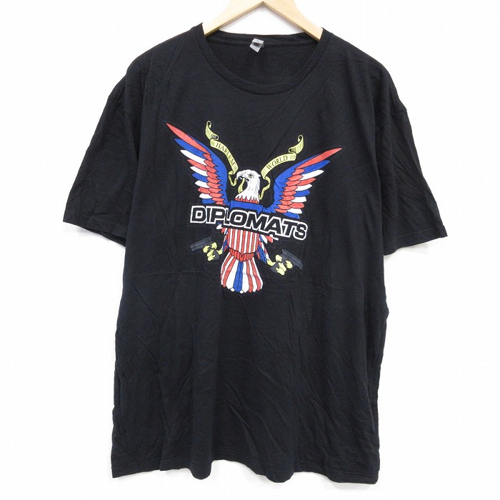 XL★古着 半袖 Tシャツ メンズ 鳥大きいサイズ コットン クルーネック 黒 ブラック 25aug28 中古