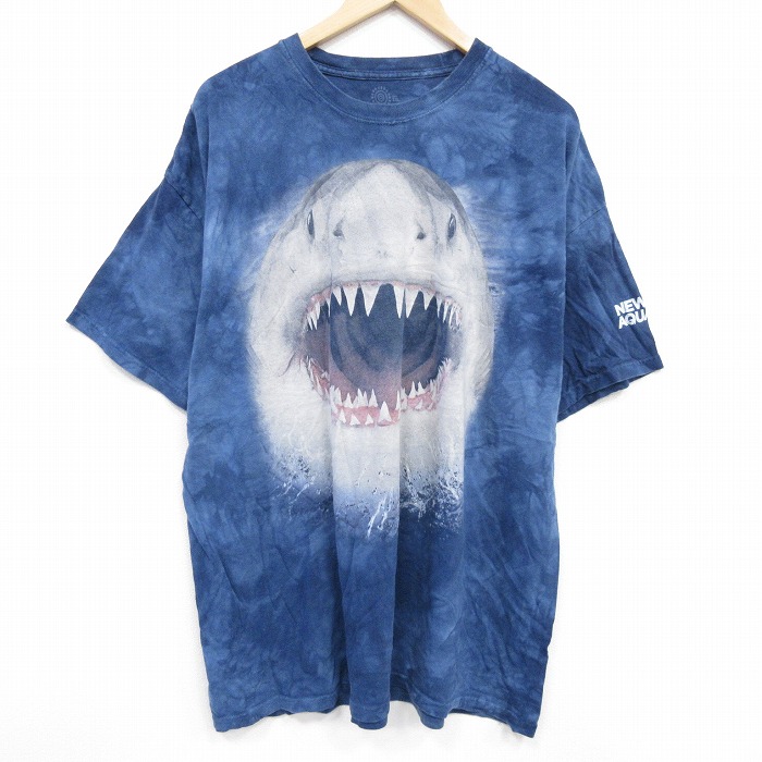 XL★古着 THE MOUNTAIN 半袖 Tシャツ メンズ サメ 大きいサイズ コットン クルーネック 紺他 ネイビー タイダイ 【spe】 25aug28 中古