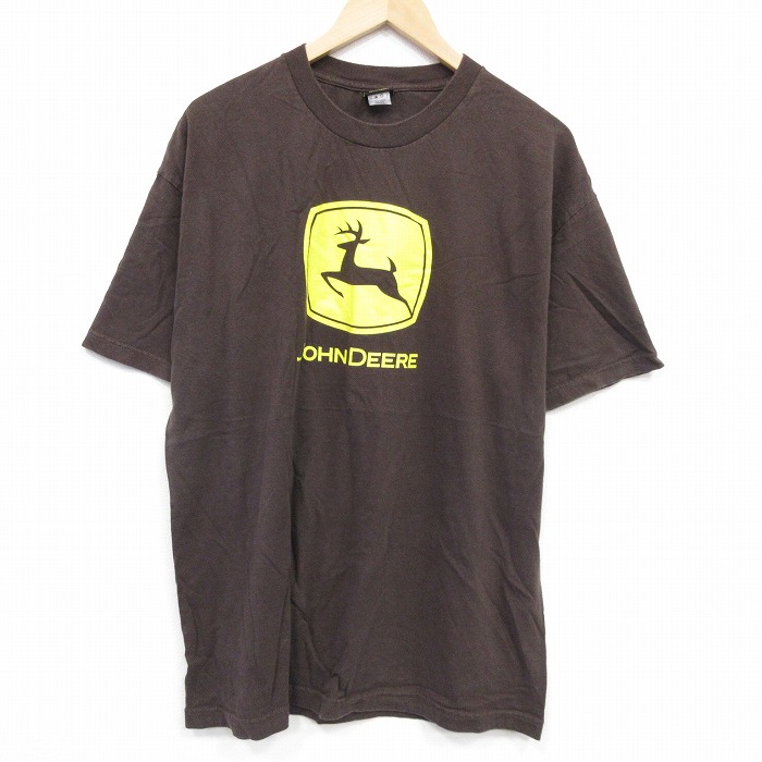 XL★古着 半袖 Tシャツ メンズ ジョンディア コットン クルーネック こげ茶 ブラウン 25aug28 中古