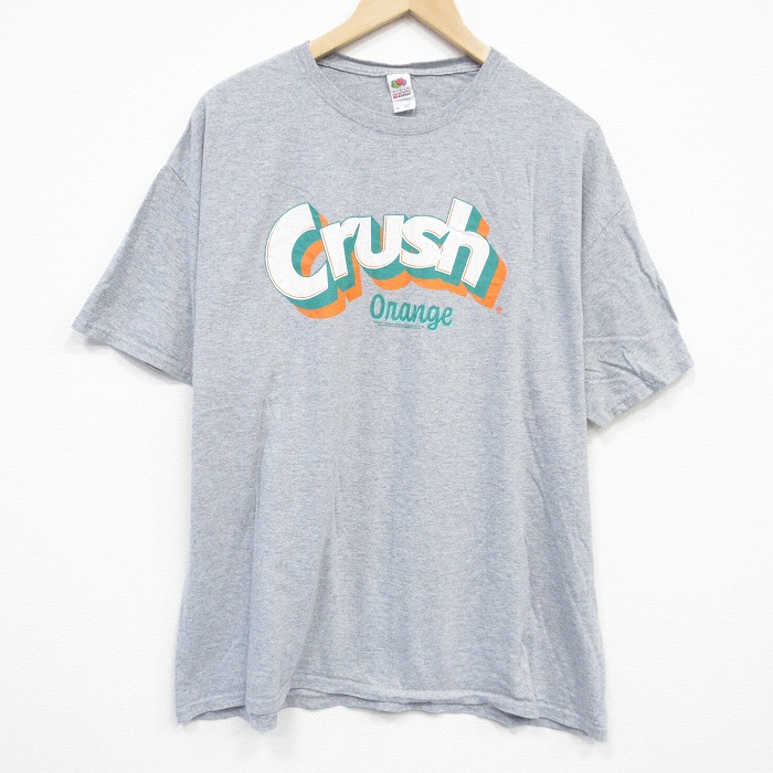 【50%OFF】XL★古着 フルーツオブザルーム 半袖 Tシャツ メンズ クラッシュオレンジ クルーネック グレー 霜降り 25aug29 中古