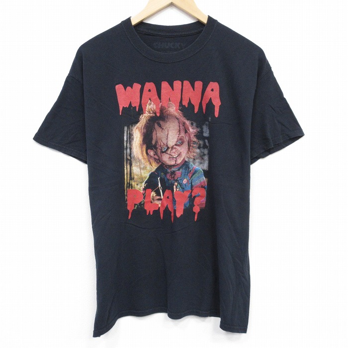 L★古着 半袖 Tシャツ メンズ ホラー映画 チャイルドプレイ クルーネック 黒 ブラック 25aug29 中古