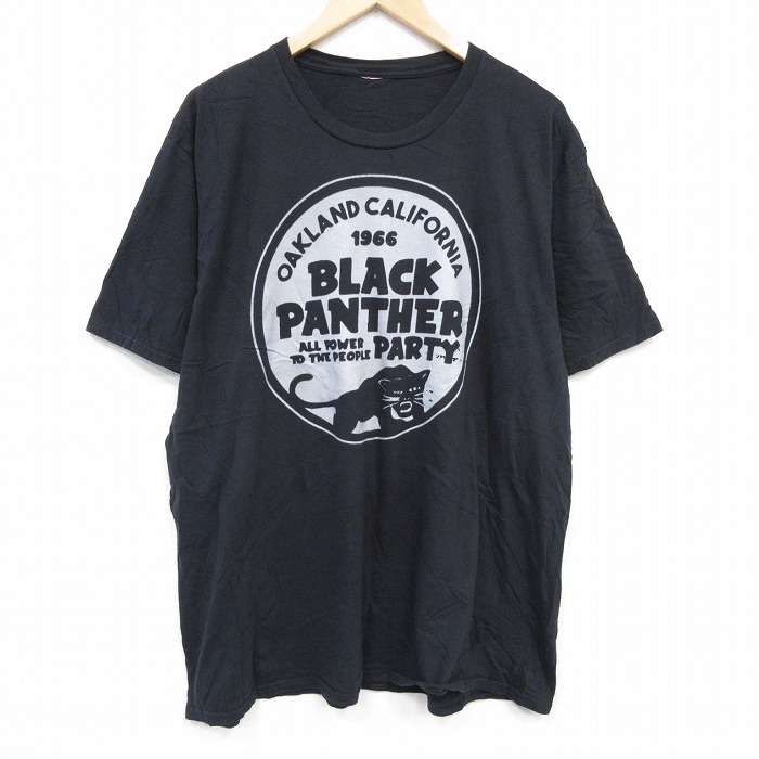 XL★古着 半袖 Tシャツ メンズ 大きいサイズ ブラックパンサー クルーネック 黒 ブラック 25aug29 中古