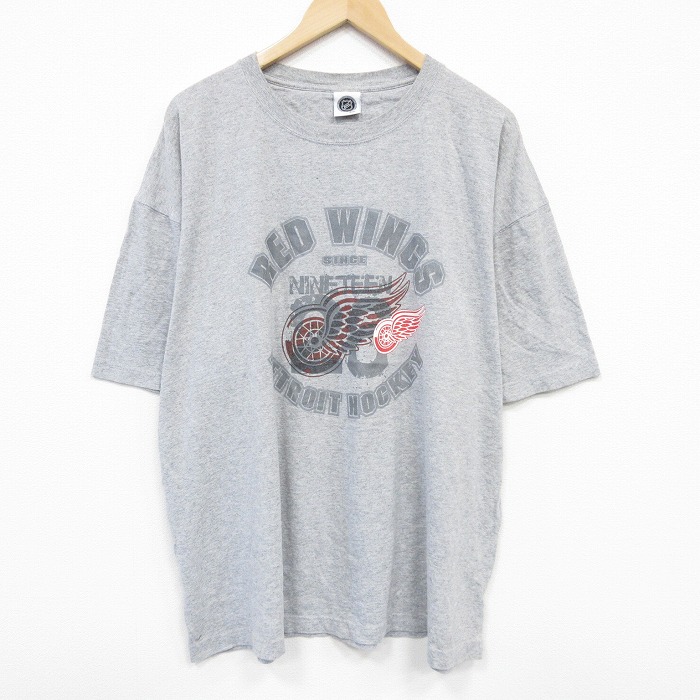 【50%OFF】XL★古着 半袖 Tシャツ メンズ NHL デトロイトレッドウィングス 大きいサイズ クルーネック グレー 霜降り アイスホッケー 25aug29 中古