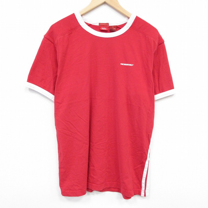 XL★古着 半袖 Tシャツ メンズ ワンポイントロゴ 大きいサイズ コットン クルーネック 赤 レッド 25aug29 中古
