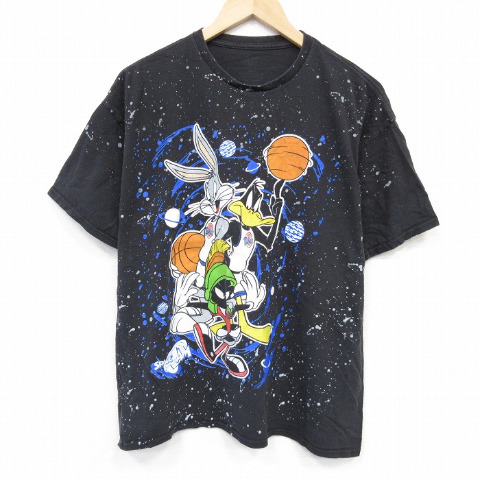 【20%OFF】XL★古着 半袖 Tシャツ メンズ ルーニーテューンズ LOONEY TUNES スペースジャム コットン クルーネック 黒 ブラック 25aug29 中古