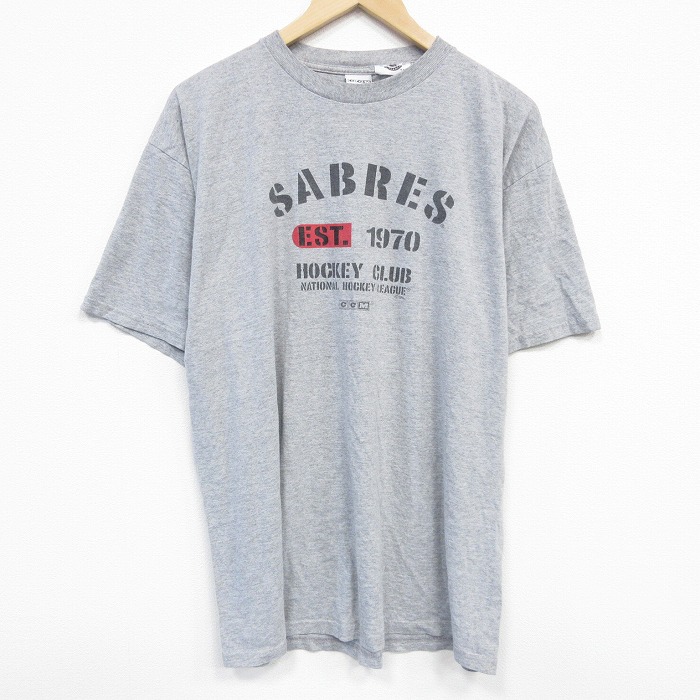 XL★古着 半袖 Tシャツ メンズ NHL バッファローセイバーズ コットン クルーネック グレー 霜降り アイスホッケー 25aug29 中古