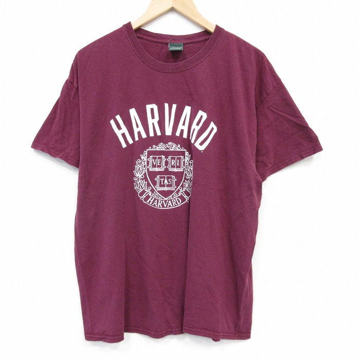 XL★古着 半袖 Tシャツ メンズ ハーバード大学 大きいサイズ クルーネック エンジ 25aug29 中古