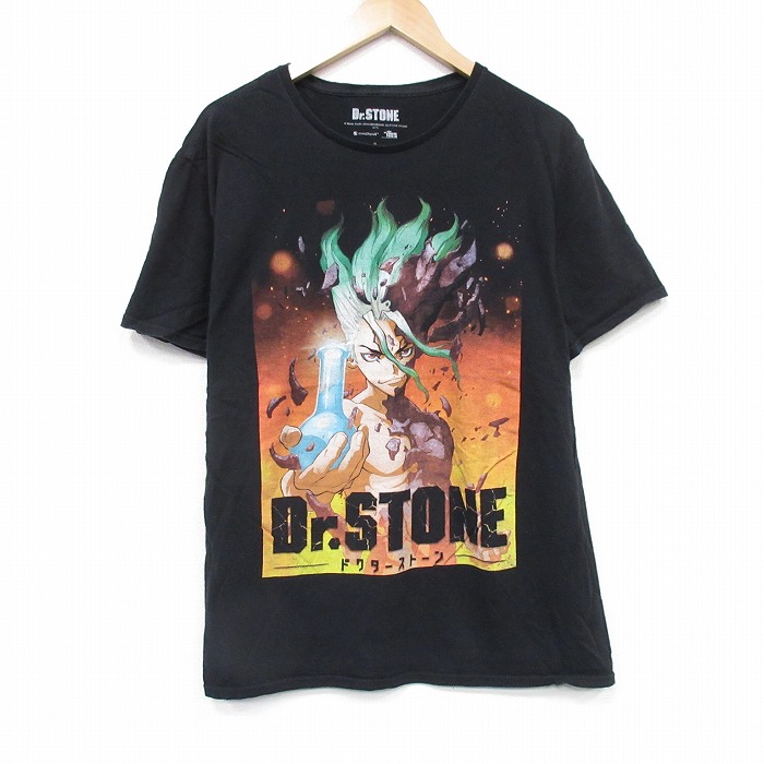 XL★古着 半袖 Tシャツ メンズ アニメ ドクターストーン コットン クルーネック 黒 ブラック 25sep01 中古