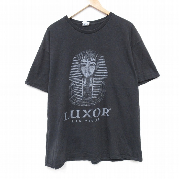 XL★古着 半袖 Tシャツ メンズ ツタンカーメン 大きいサイズ コットン クルーネック 黒 ブラック 25sep01 中古
