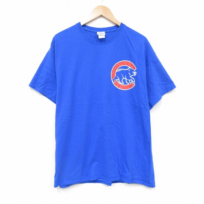XL★古着 マジェスティック 半袖 Tシャツ メンズ MLB シカゴカブス カイルシュワーバー 12 コットン クルーネック 青 ブルー メジャーリーグ ベースボール 野球 25sep01 中古