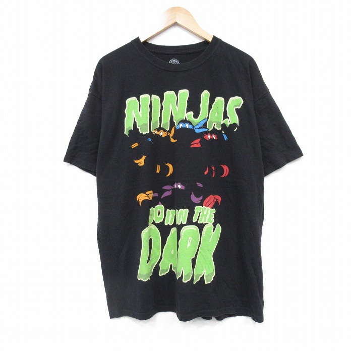 XL★古着 半袖 Tシャツ メンズ アニメ ニコロデオン 忍者タートルズ 大きいサイズ コットン クルーネック 黒 ブラック 25sep01 中古