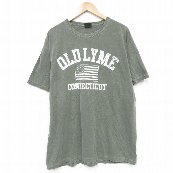 【20%OFF】XL★古着 半袖 Tシャツ メンズ コネチカット コットン クルーネック 薄緑 グリーン 25sep01 中古