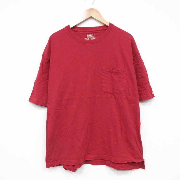 XL★古着 半袖 Tシャツ メンズ 胸ポケット付き 大きいサイズ コットン クルーネック 赤 レッド 25sep01 中古