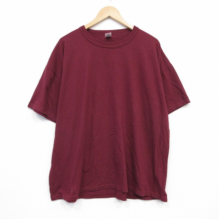 【50%OFF】XL★古着 ラッセル 半袖 Tシャツ メンズ 無地 大きいサイズ クルーネック エンジ 25aug29 中古