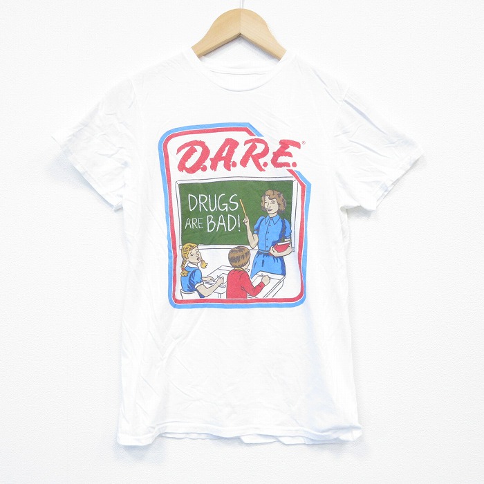 【50%OFF】S★古着 半袖 Tシャツ メンズ DARE コットン クルーネック 白 ホワイト 25aug29 中古