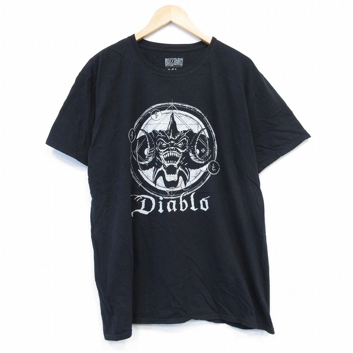 XL★古着 半袖 Tシャツ メンズ ゲーム ブリザード ディアブロ 大きいサイズ コットン クルーネック 黒 ブラック 25aug29 中古