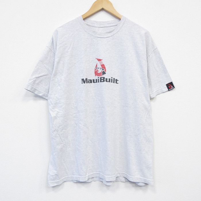 【50%OFF】XL★古着 半袖 Tシャツ メンズ マウイビルト 大きいサイズ クルーネック 薄グレー 霜降り 25aug29 中古
