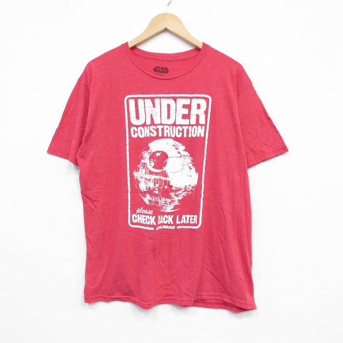 XL★古着 半袖 Tシャツ メンズ スターウォーズ STAR WARS デススター クルーネック 赤 レッド 霜降り 25aug29 中古