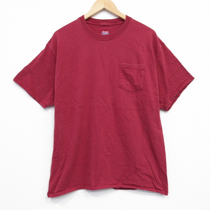 XL★古着 ヘインズ Hanes 半袖 Tシャツ メンズ 無地 胸ポケット付き コットン クルーネック 赤 レッド 25aug29 中古