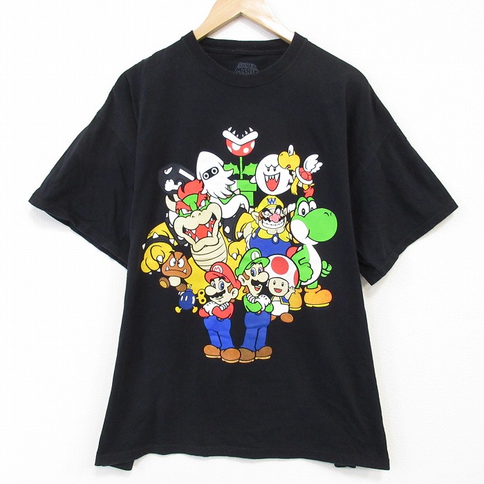 XL★古着 半袖 Tシャツ メンズ ゲーム ニンテンドー スーパーマリオ 大きいサイズ コットン クルーネック 黒 ブラック 【spe】 25aug30 中古