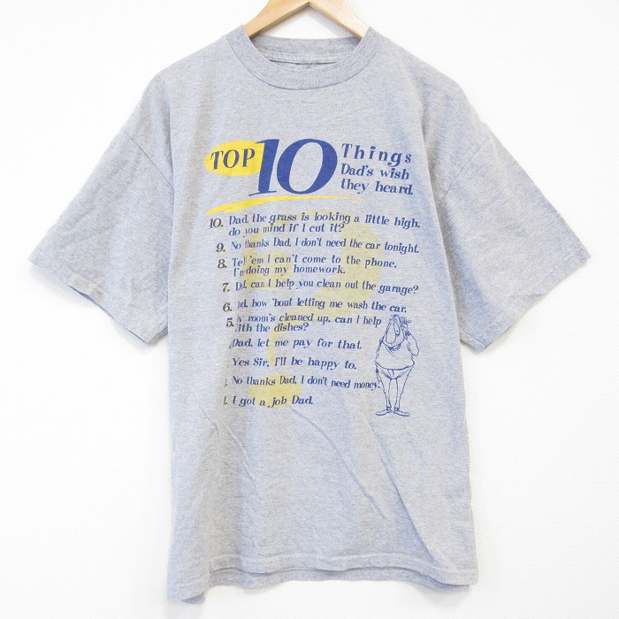 XL★古着 半袖 Tシャツ メンズ メッセージ クルーネック グレー 霜降り 25aug30 中古