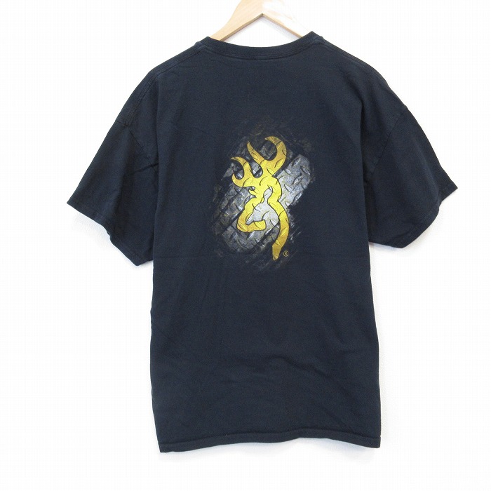 XL★古着 BROWNING 半袖 Tシャツ メンズ ビッグロゴ 大きいサイズ コットン クルーネック 黒 ブラック 25aug30 中古