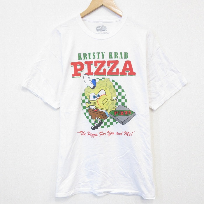 【50%OFF】XL★古着 半袖 Tシャツ メンズ アニメ ニコロデオン スポンジボブ コットン クルーネック 白 ホワイト 25aug30 中古