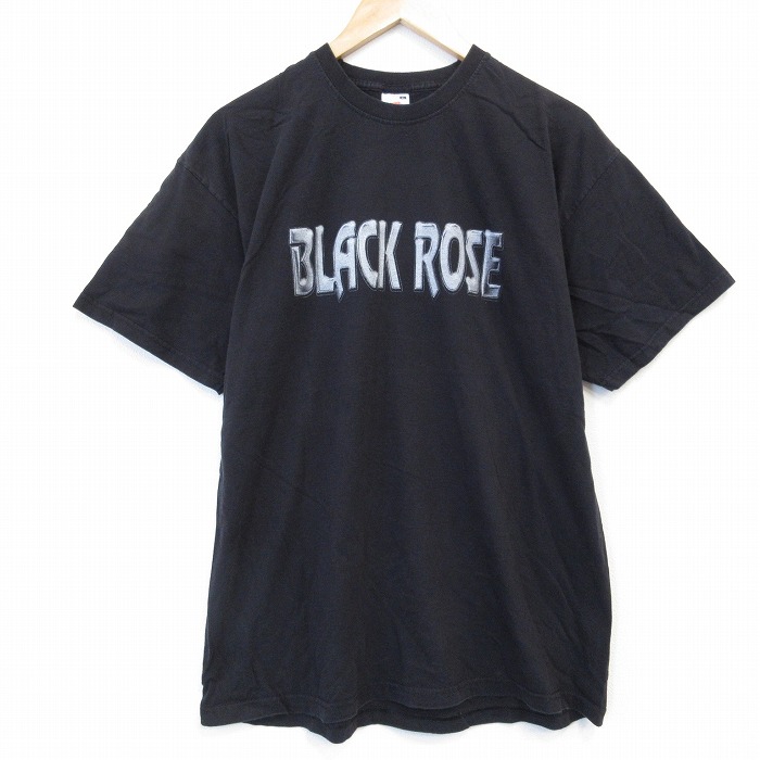 L★古着 フルーツオブザルーム 半袖 Tシャツ メンズ ブラックローズ コットン クルーネック 黒 ブラック 25aug30 中古