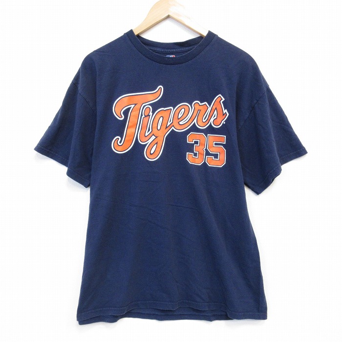 XL★古着 半袖 Tシャツ メンズ MLBデトロイトタイガース ジャスティンバーランダー 35 コットン クルーネック 紺 ネイビー メジャーリーグ ベースボール 野球 25aug30 中古