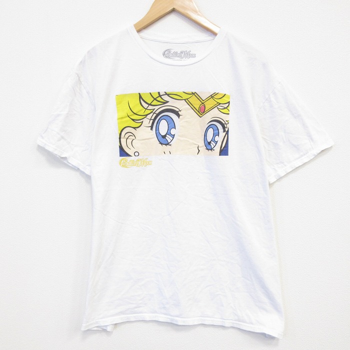 XL★古着 半袖 Tシャツ メンズ アニメ セーラームーン コットン クルーネック 白 ホワイト 25aug30 中古